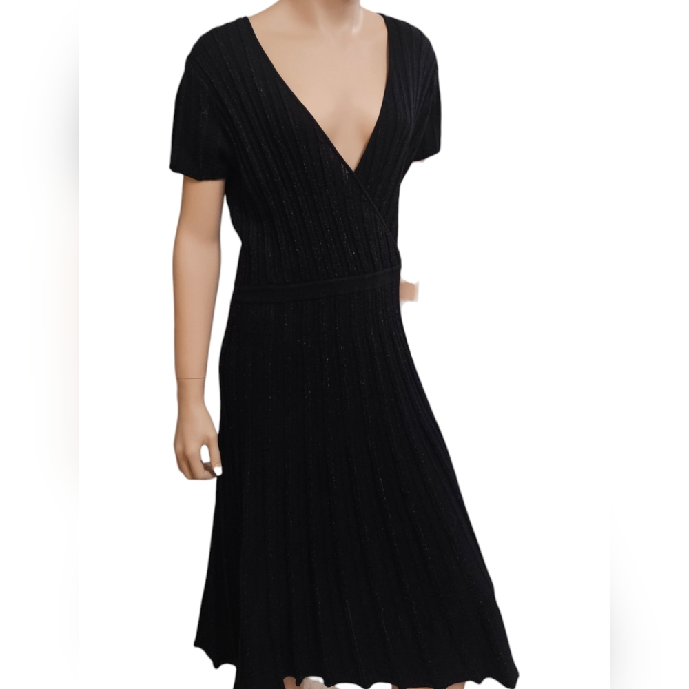 Shimmer Black Merino Wool Dress